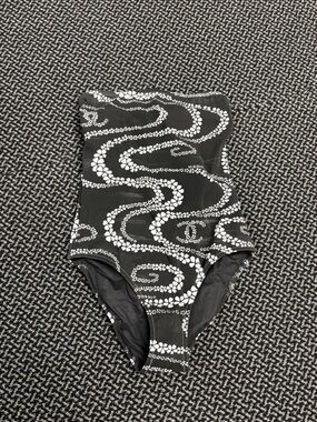 CHANEL Black and White Floral-Print Bikini one piece coco beach collection